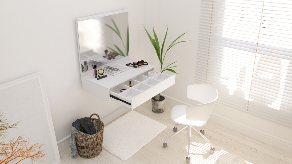 Tocador Maquillador Con Espejo Y Cajon Flotante Blanco