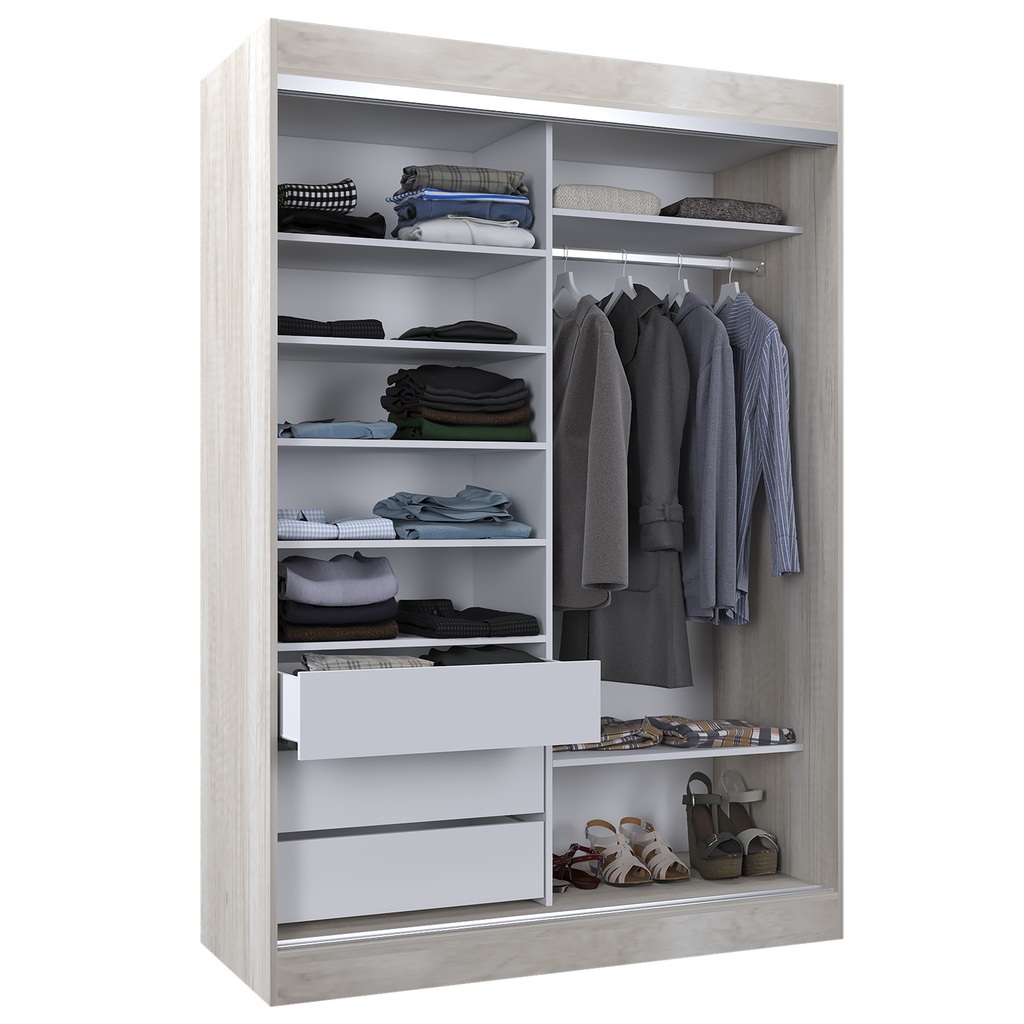 Vestidor 2 Puertas 1 Puerta Con Espejo 140X200 Blanco