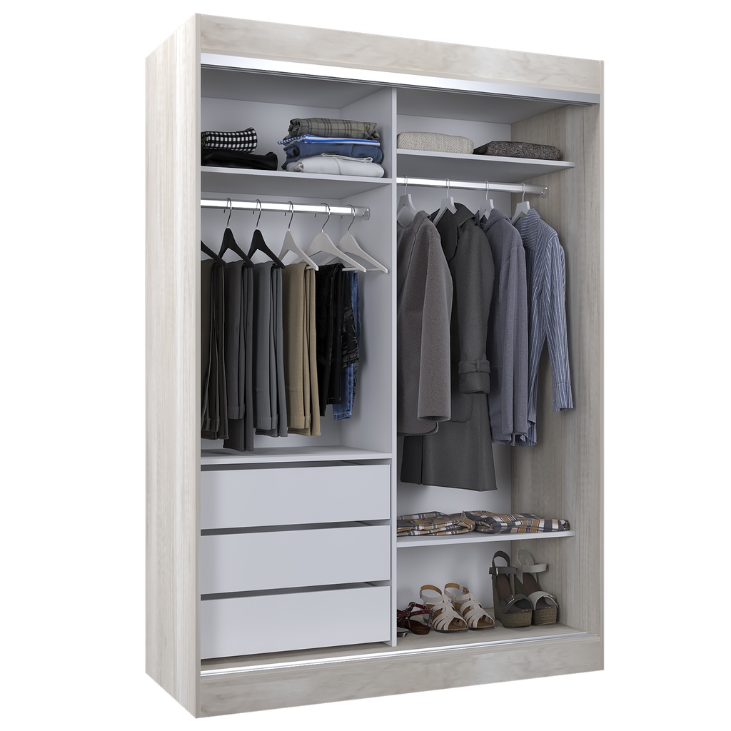 Vestidor 2 Puertas 1 Puerta Con Espejo 140X200 Blanco