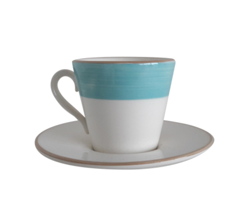Plato + Taza Cafe Ceramica - Celeste