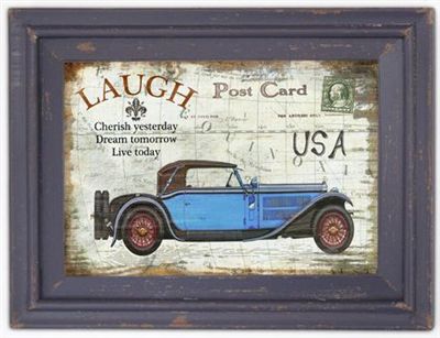 Cuadro Auto Azul Madera 30 X 40